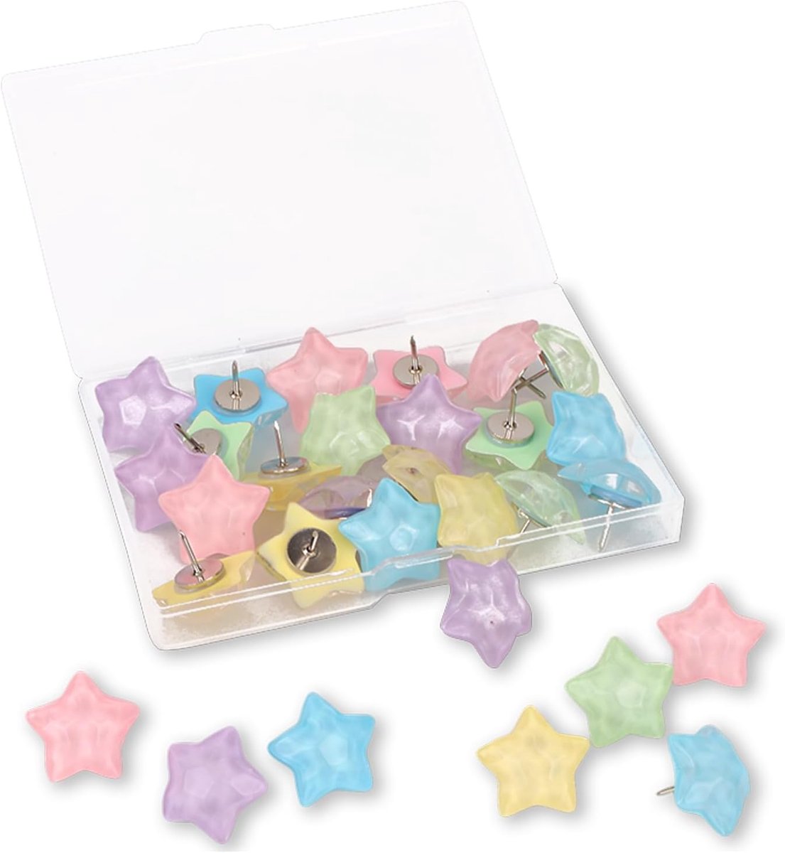 30st Watergolvenpatroon Stervormige Duwspijkers, 5 Kleuren Decoratieve Duimspijkers Stervormig Prikbordspijkers voor Kurkbord School Kantoor Kalender & Wanddecoratie