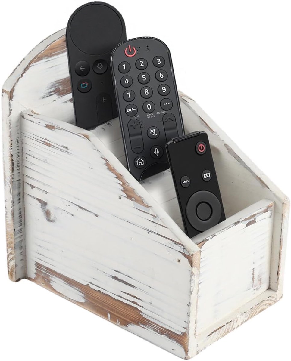Houder hout wit, organizer box met 3 vakken