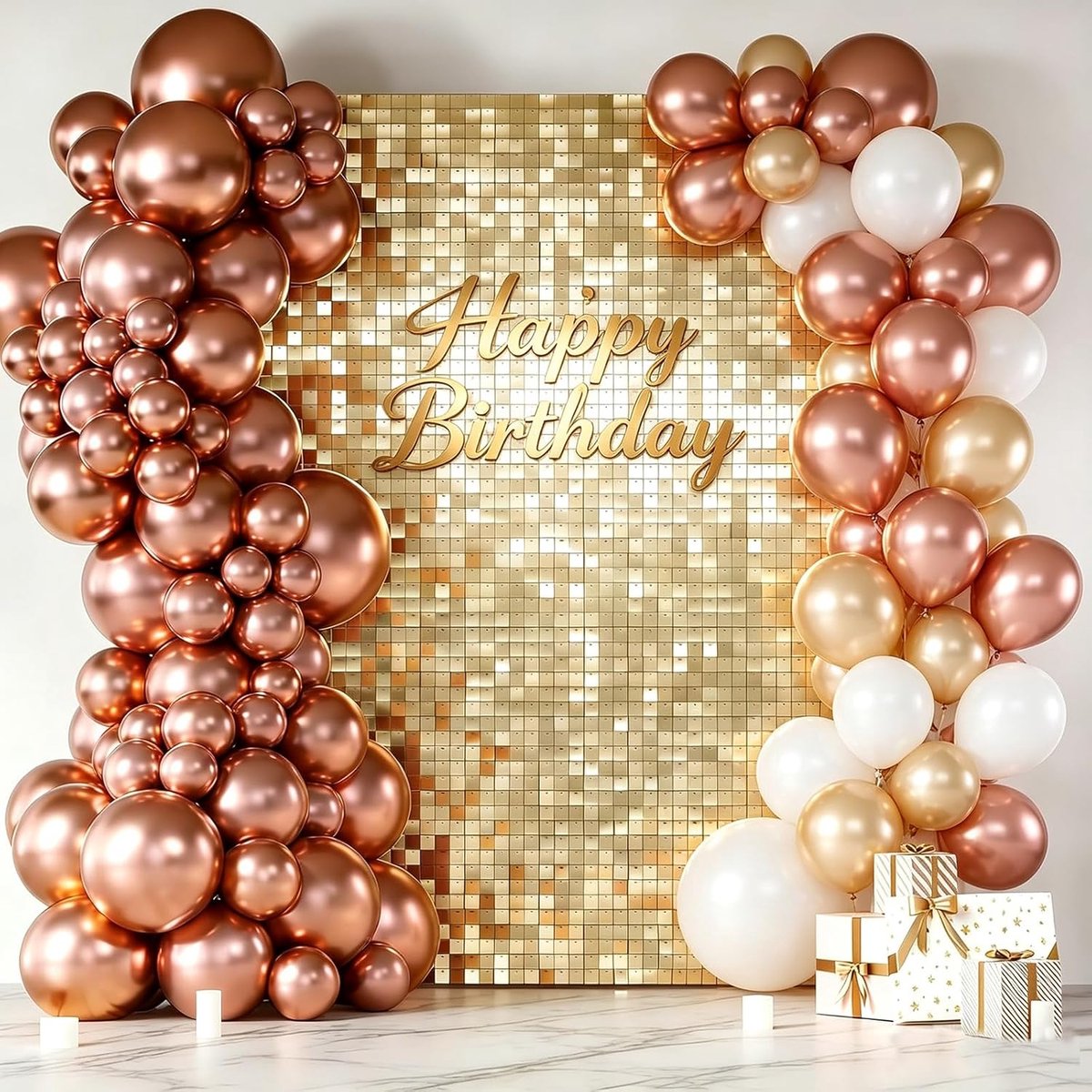 Glinsterende wandachtergrond, 30 cm x 30 cm x 24 stuks, vierkante pailletten, lichtgouden fotobooth achtergrond voor verjaardag, bruiloft, babyshower (6 ft x 4 FT)