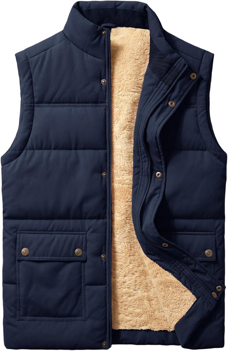 Mouwloze jas voor heren, fleecevoering, warm, gewatteerd, mouwloos, licht, jas, vest, winterjas