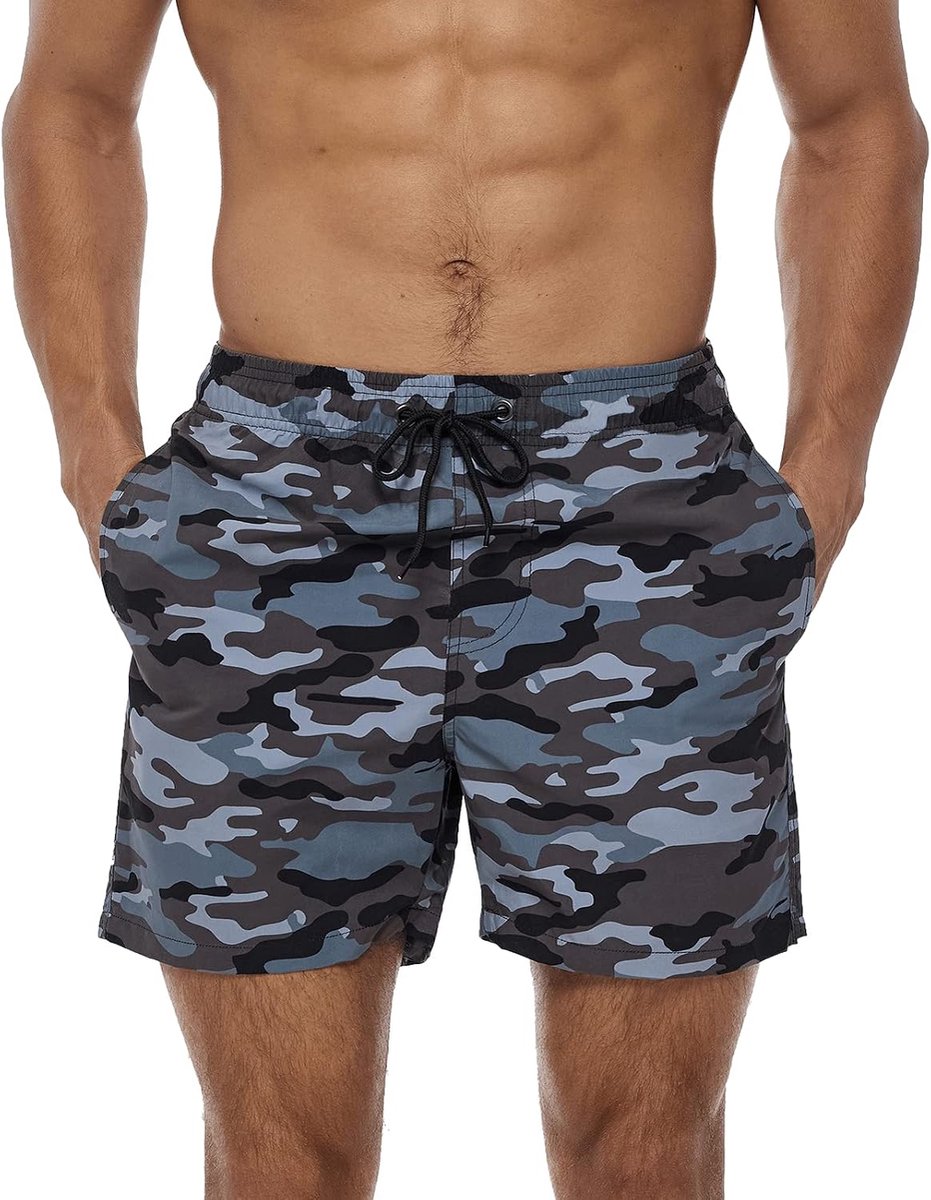 Shorts Lange Zwembroek Zomer Casual Strand Board Shorts Verstelbare Trekkoord Boxer Badmode Trunks Zwemmen Surf Kostuum Shorts met Zakken, B_Camouflage, M