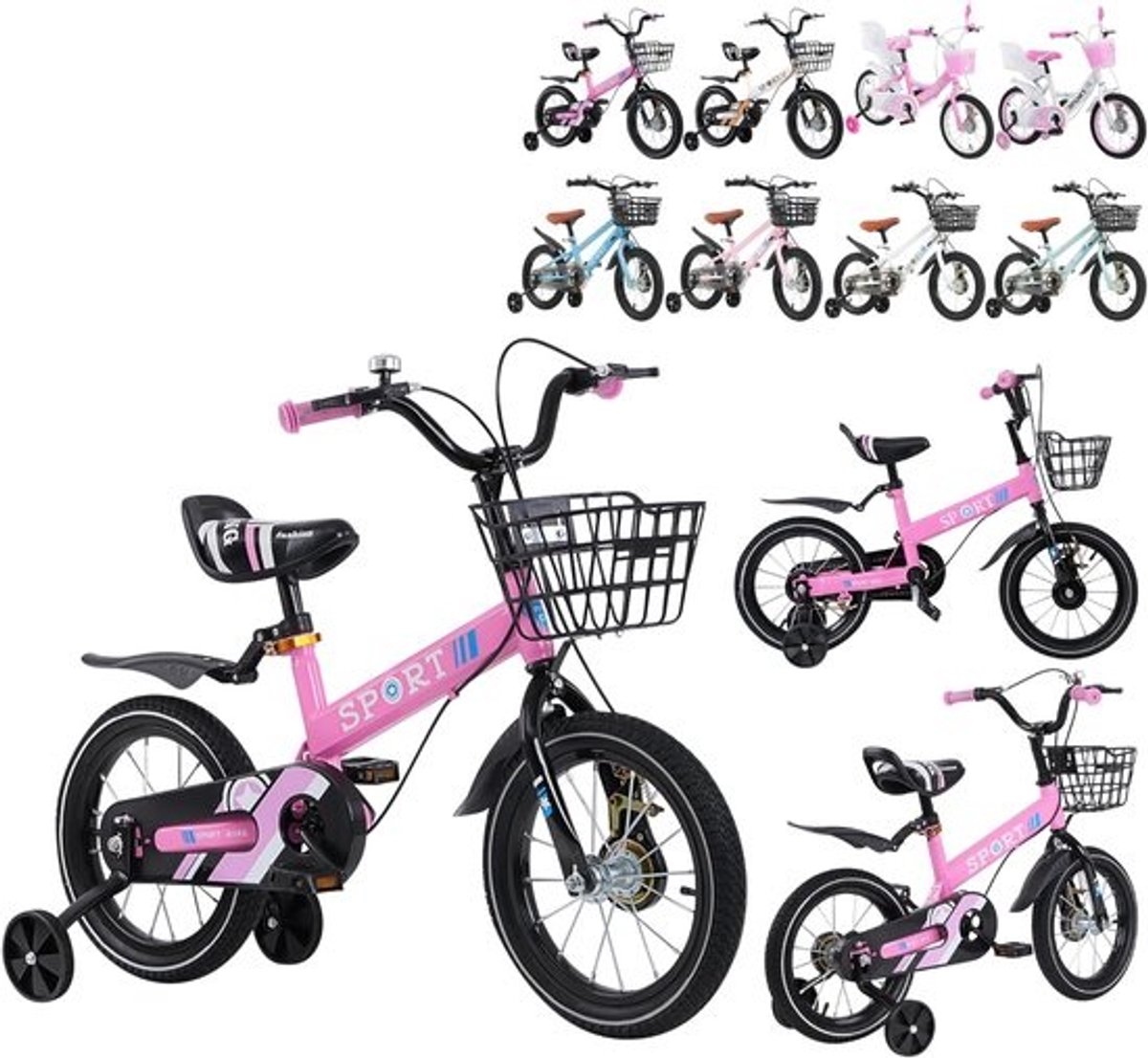 Kinderfiets met mand en steunwielen 12/14/16 inch voor jongens en meisjes - Perfect voor beginners