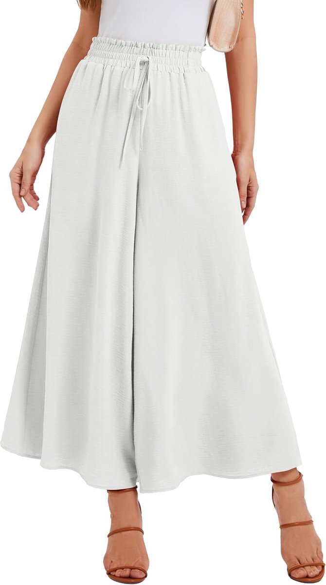 Pantalon voor Dames Zomer Elastische Hoge Taille met Trekkoord Luchtig Palazzo Broek Met 2 Zakken Voor Dagelijks Gebruik & Vrije Tijd