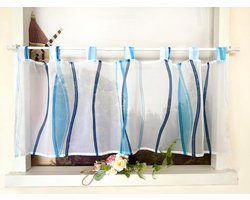 Vitrage met golfpatroon gordijn print korte vitrage met lussen keukengordijn kort modern voile bistrogordijn transparant HxB 60x120cm Blauw 