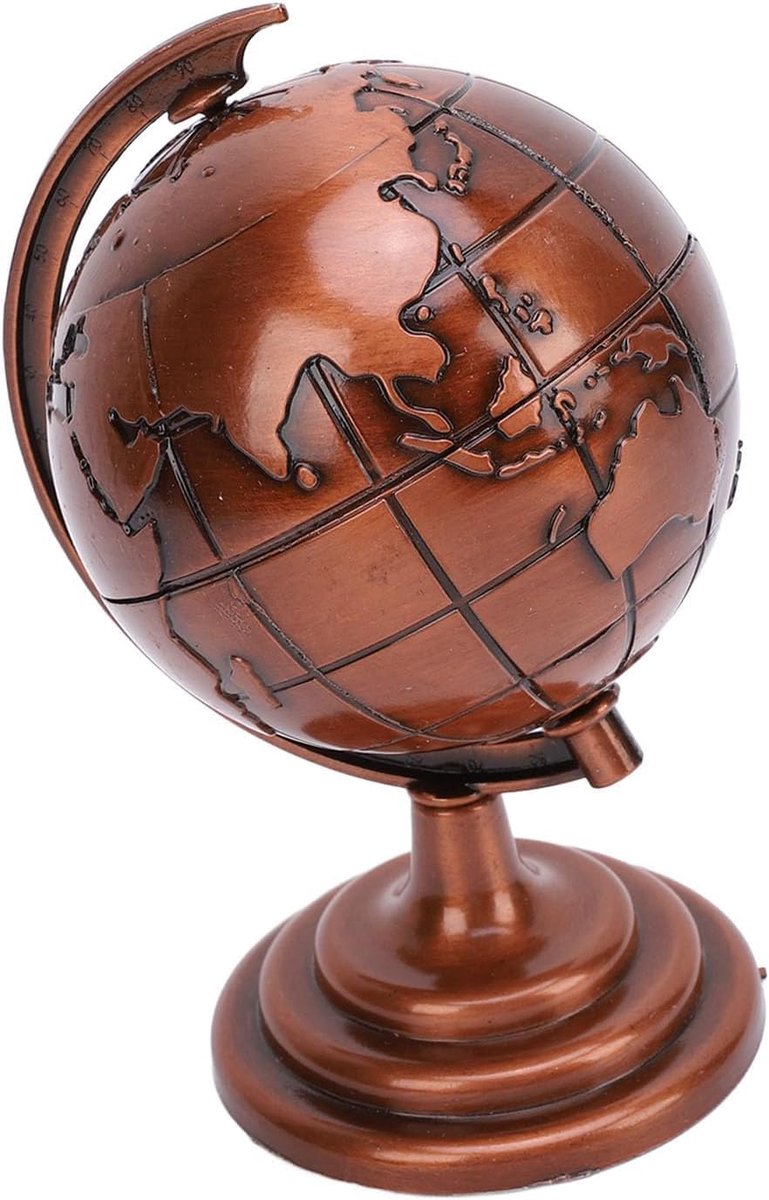 Globe Mini Wereldbol, Vintage Roterend Model Legering Wereldbol met Metalen Standaard Wereldbol Mini Antieke Globe Educatieve Geografische Desktop Decoratie voor School