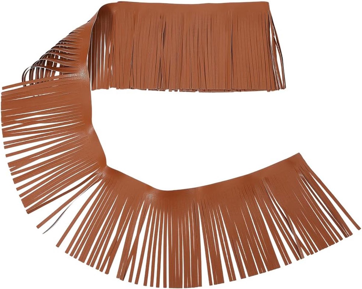2M 150Mm Faux Imitatie Lederen Kwastje Franje Bruin Dubbelzijdig Dans Rok Rand Wrap Cover Trimmen Decoratieve Trim Voor Naaien Maken Gordijn Kledingstuk Tassen Diy Craft Supplies
