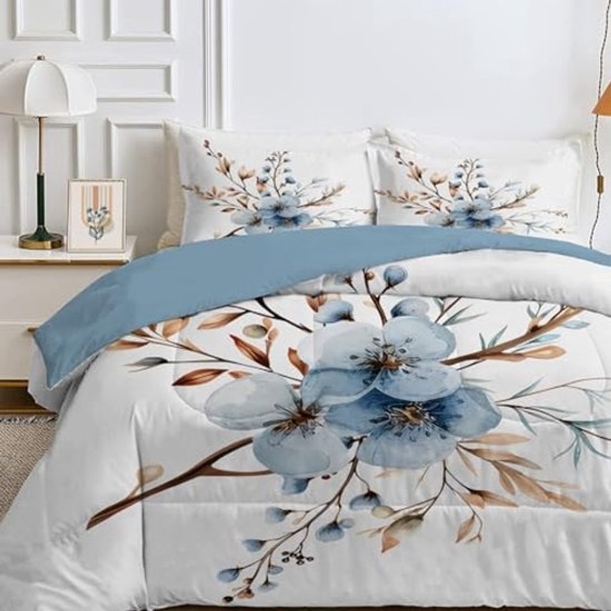 Kingsize dekbed 230x220 cm met bloemenpatroon en 2 kussenslopen