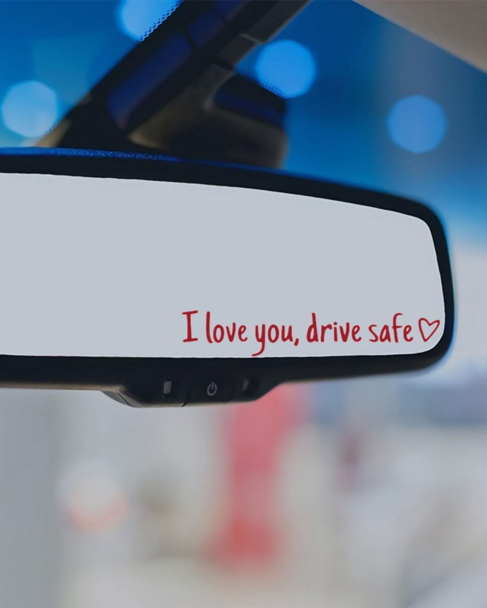 4 stuks "I love you,drive safe" achteruitkijkspiegelstickers voor make-upspiegel, hartvormige achteruitkijkspiegelstickers voor bestuurders, vrouwen en mannen (rood)