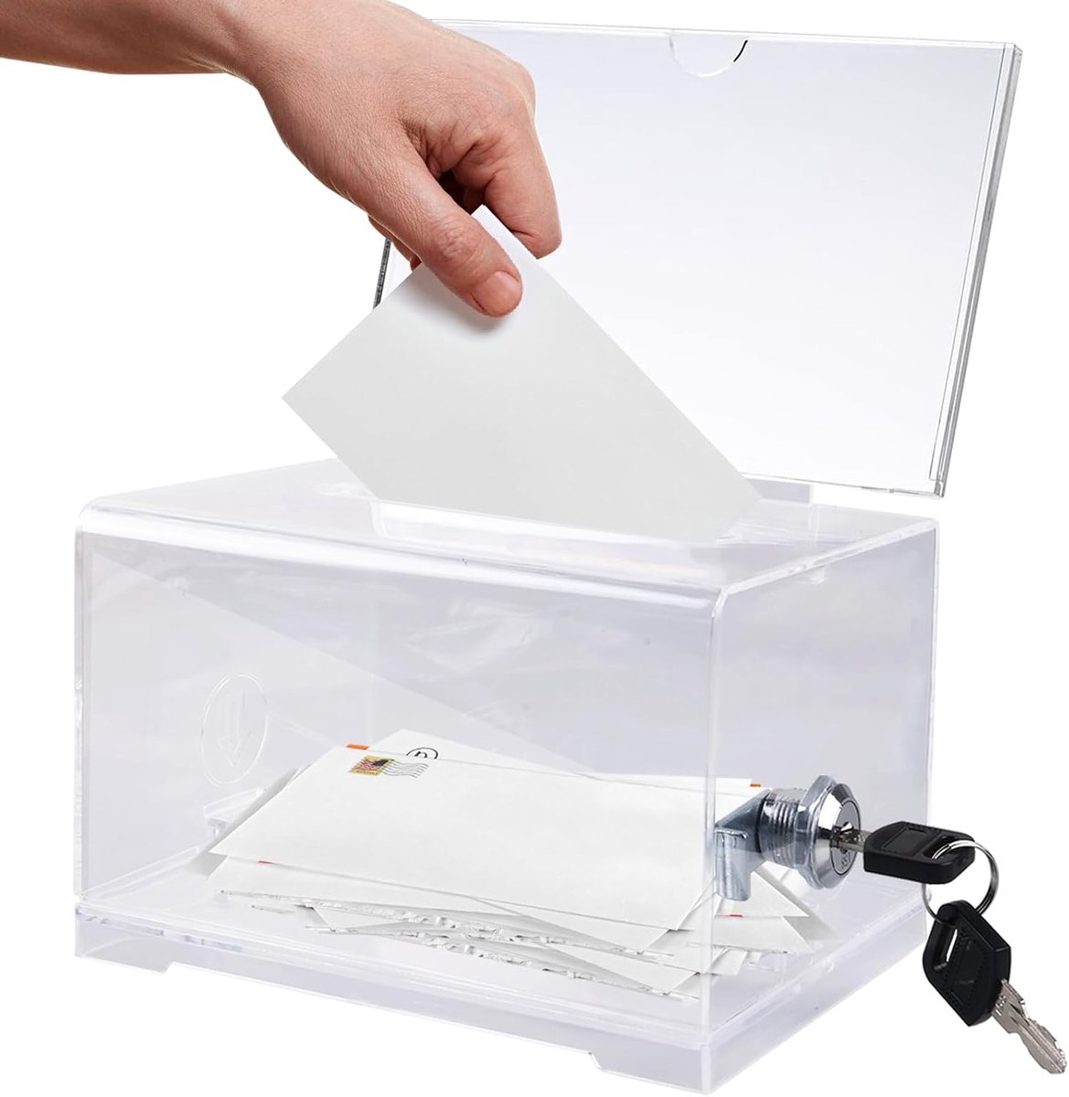 Donatie stembus met slot: 16x12x10 cm transparante stembus met sleutel, losbox met slot, voorstel doos, aanbevolen doos, transparante opbergdoos voor stembriefjes