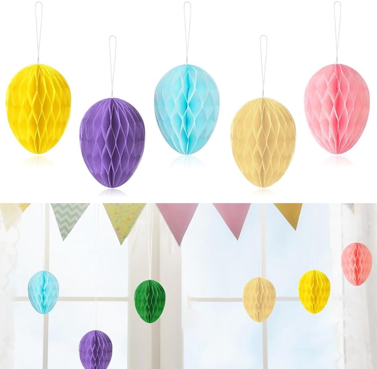 10 stuks paaseieren decoratie, honingraatballen papieren ballen kleurrijke paasdecoratie opvouwbare paasdecoratie 3D Favo boomversiering