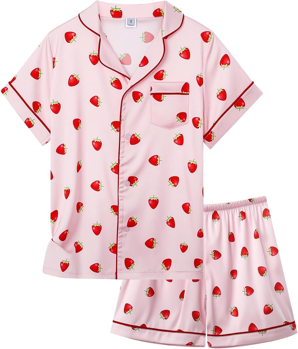 Pyjama voor meisjes, imitatie zijde, lange mouwen, nachtkleding, satijn, tweedelige pyjamaset