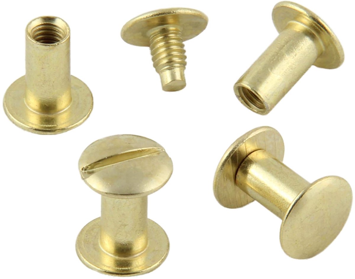 Boekschroeven met messinglaag of vernikkeld, verschillende maten, 20, 50, 100 of 1000 stuks / (10 mm, 50 stuks, met messinglaag)