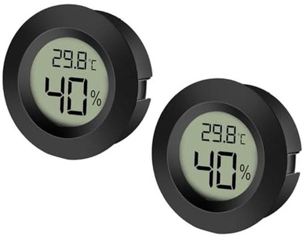 EEEKit 2-Pack LCD Digitale Hygrometer Thermometer, Indoor Outdoor Vochtigheid Meter Temperatuurmeter voor Luchtbevochtigers Ontvochtigers Kas Kelder Babyroom, Zwart Ronde