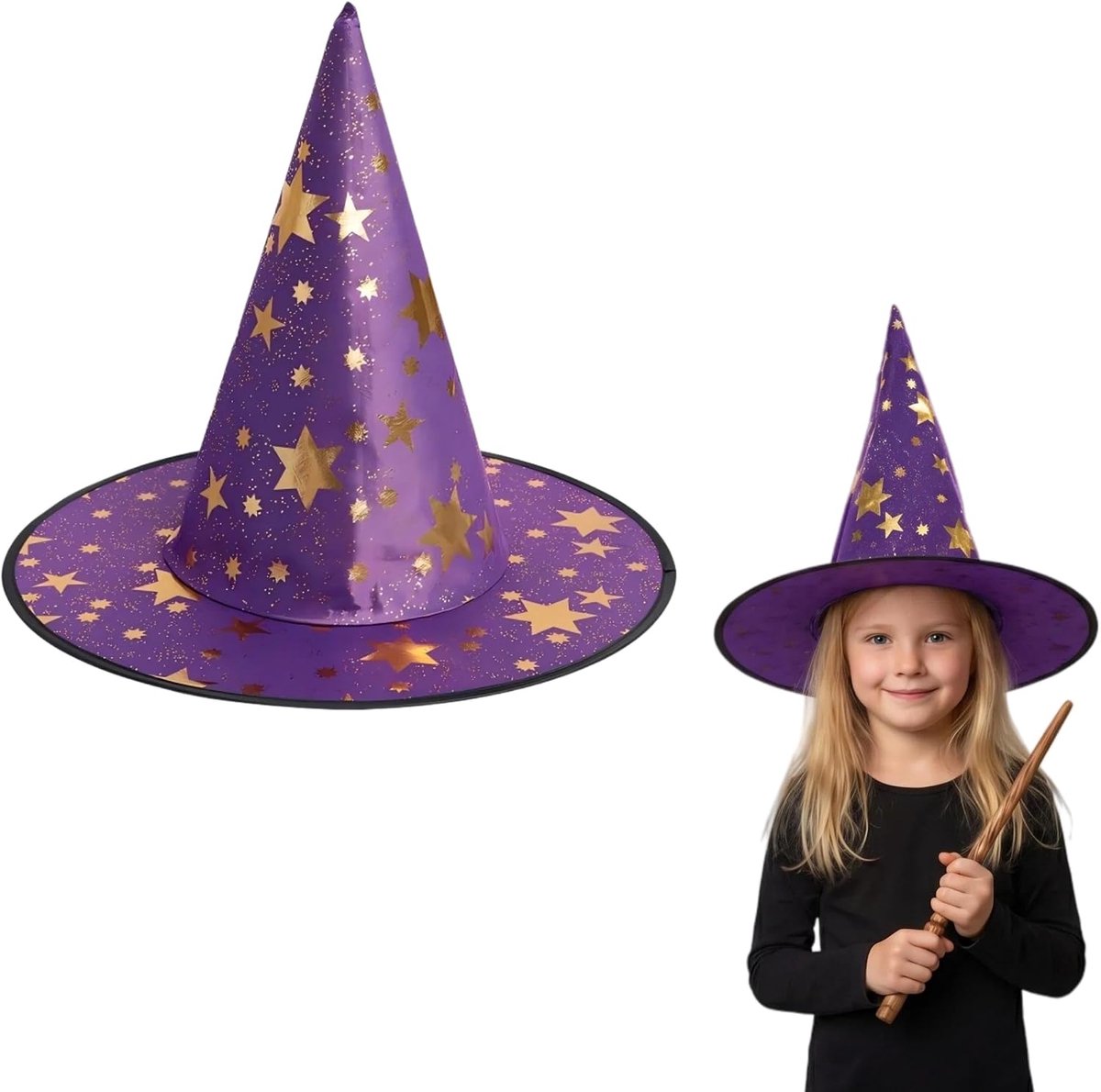 Heksenhoed voor Kinderen, Tovenaarshoed Verkleedaccessoire voor Meisjes en Jongens, Feesthoeden, Festivalaccessoires voor Halloween, Carnaval en Themafeesten