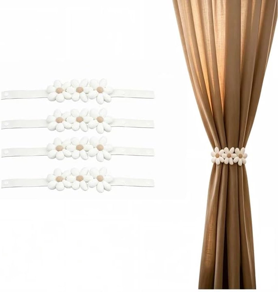 Gordijn Tieback, Daisy Flower Design, Crème Stof, Decoratieve Terughoudendheid
