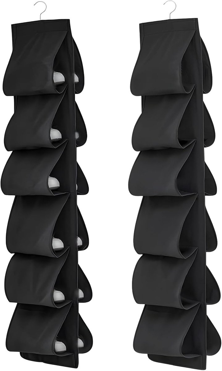 Schoenorganizer, 2 stuks, hangkastorganizer met 12 vakken, om op te hangen aan de deur, opvouwbaar, opslag van schoenen, deurorganizer voor slaapkamer, woonkamer, badkamer, entree