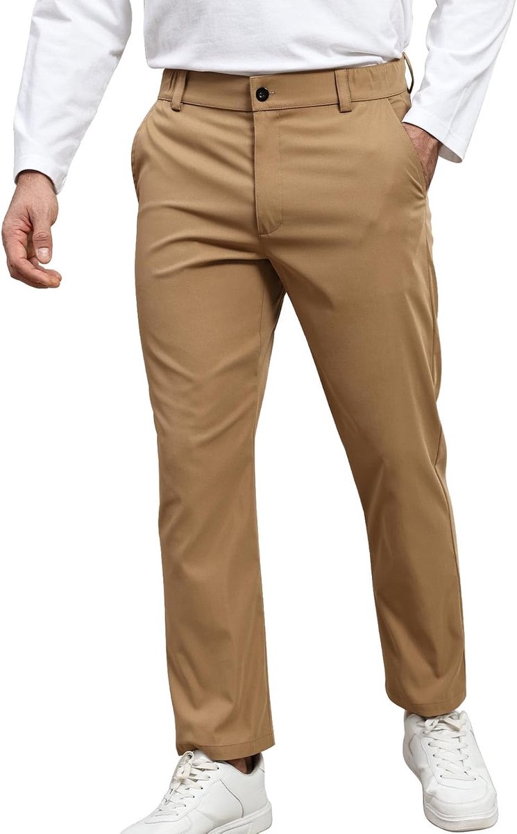 Broeken Casual Chino Broek Knop Zip Broek Zakken Lichtgewicht Elastische Taille