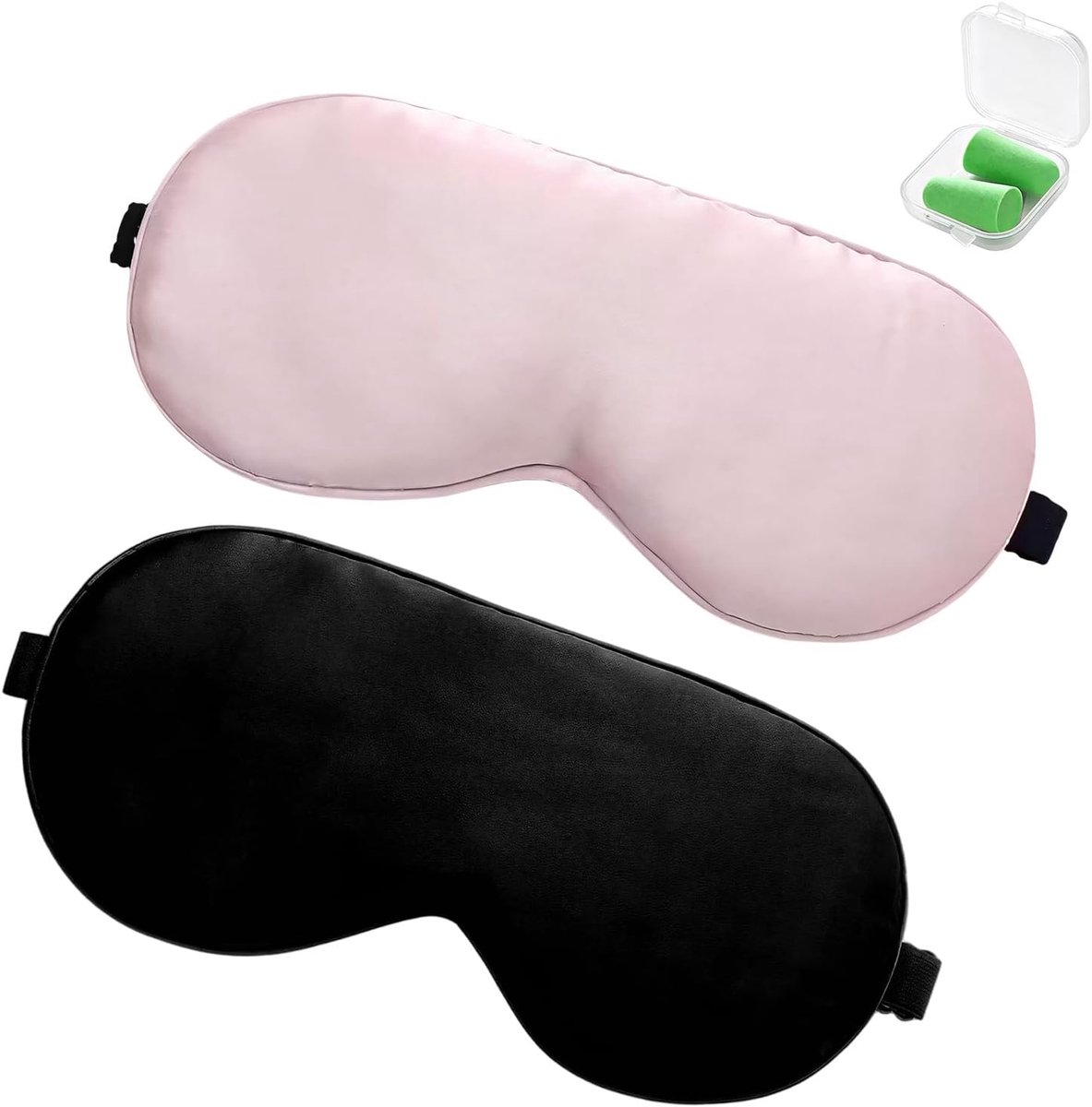 2 stuks nachtmasker met verstelbare hoofdband + 1 paar oordopjes, zacht en ademend slaapmasker voor reizen, thuis, meditatie, slaapmasker