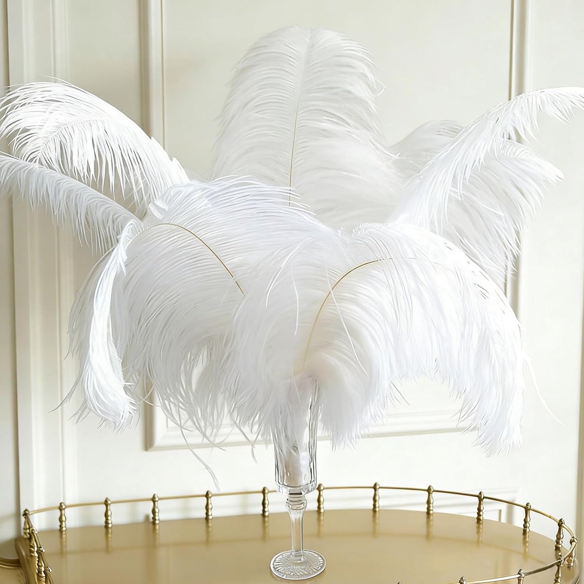 Veren, witte struisvogelveren, 35-41 cm, grote natuurlijke struisvogelveren, voor bruiloft, feest, feest, carnaval, thuis, tafeldecoratie, doe-het-zelf, knutselen, kleding