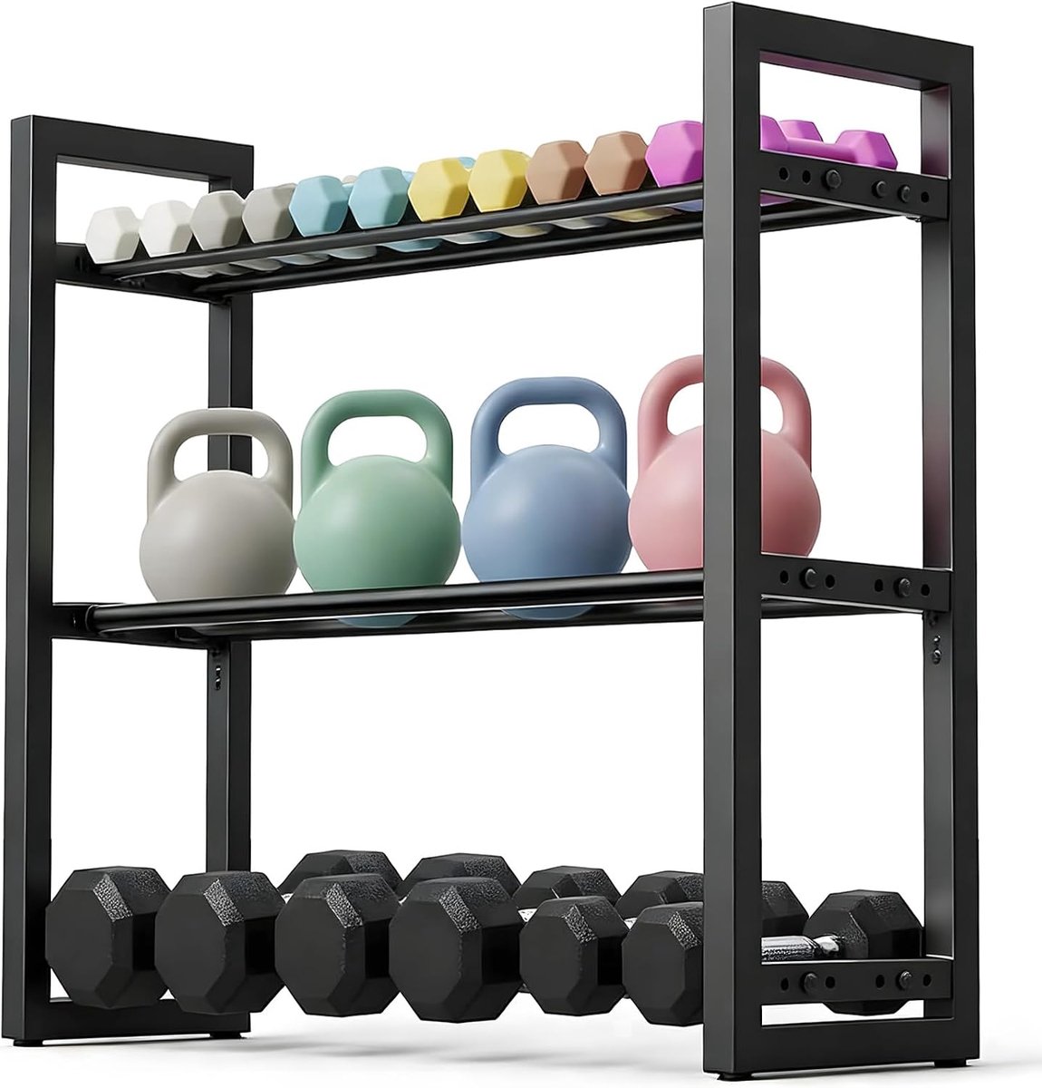 Halterhouder, 3 niveaus, rek voor krachttraining, robuust metaal, ruimtebesparend, opbergrek, fitnessuitrusting voor thuis, sportschool (capaciteit 360 lbs)