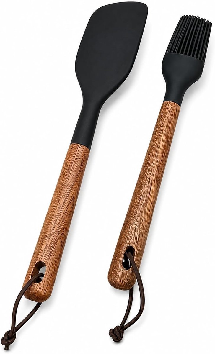 2 stuks keukenkwasten van siliconen met bamboehandvat, keukenborstel, siliconen borstel, bakkwast, voedselsiliconen, voor barbecue, oven, olie en saus