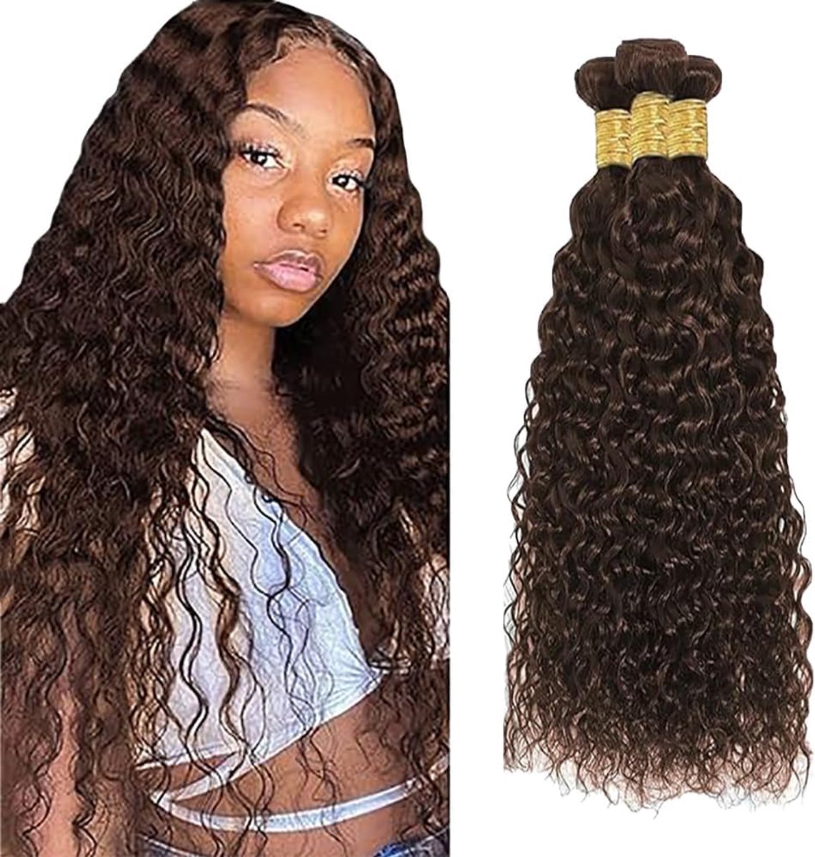 Wave Human Hair Bundles 3 Extension 50g/Per Machine Double Wefts Unprocessed Remy Weave #4 Chocolate Brown Color for Woman 24 26 28 Inch