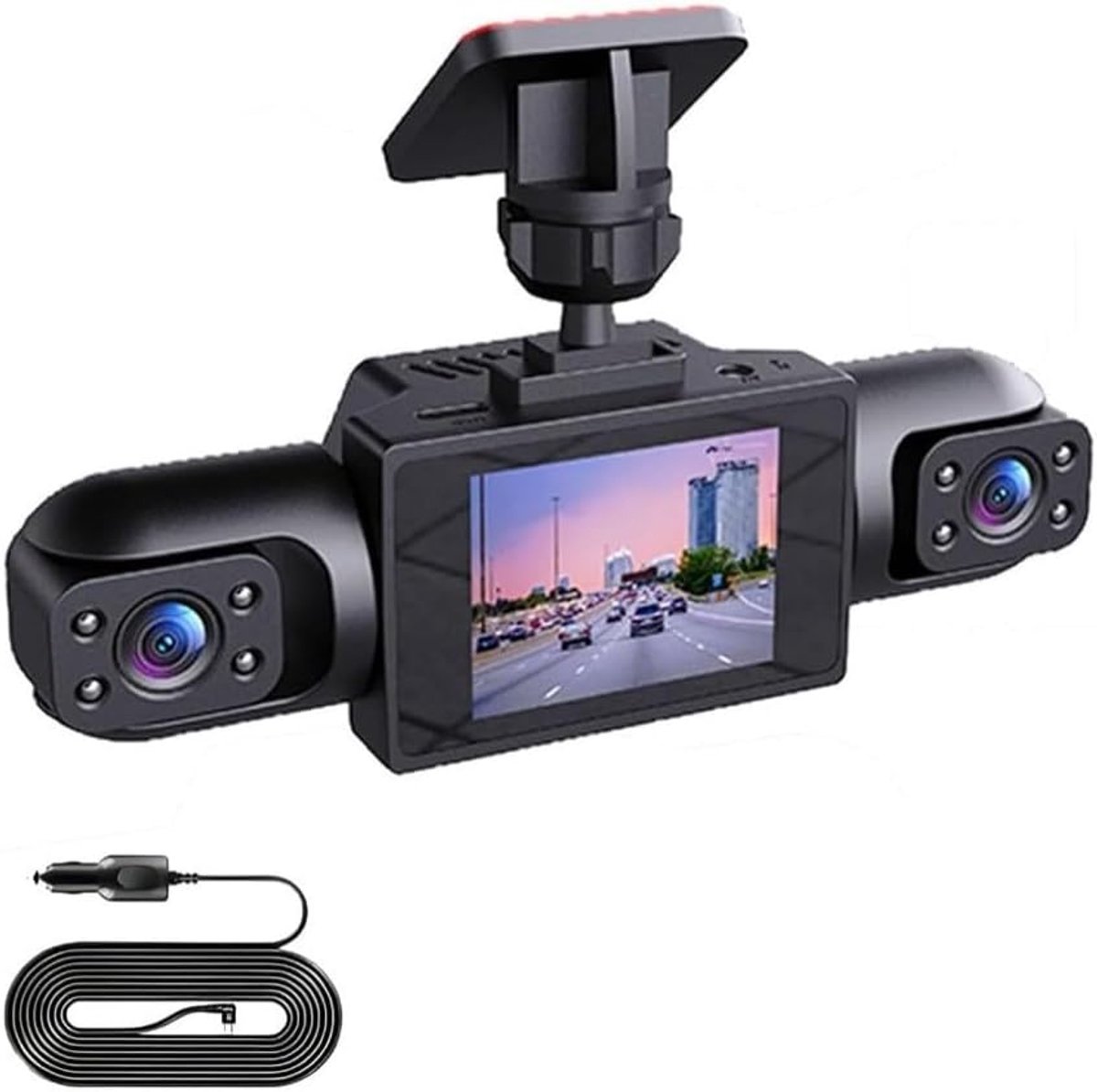 360° Full View Car Dashcam, 4K UHD Front & 1080P zij-achteruitrijcamera, met bewegingsdetectie, ondersteunt fietsopname, slimme parkeerbewakingscamera, 170 graden groothoek-dashcam (drie lenzen)