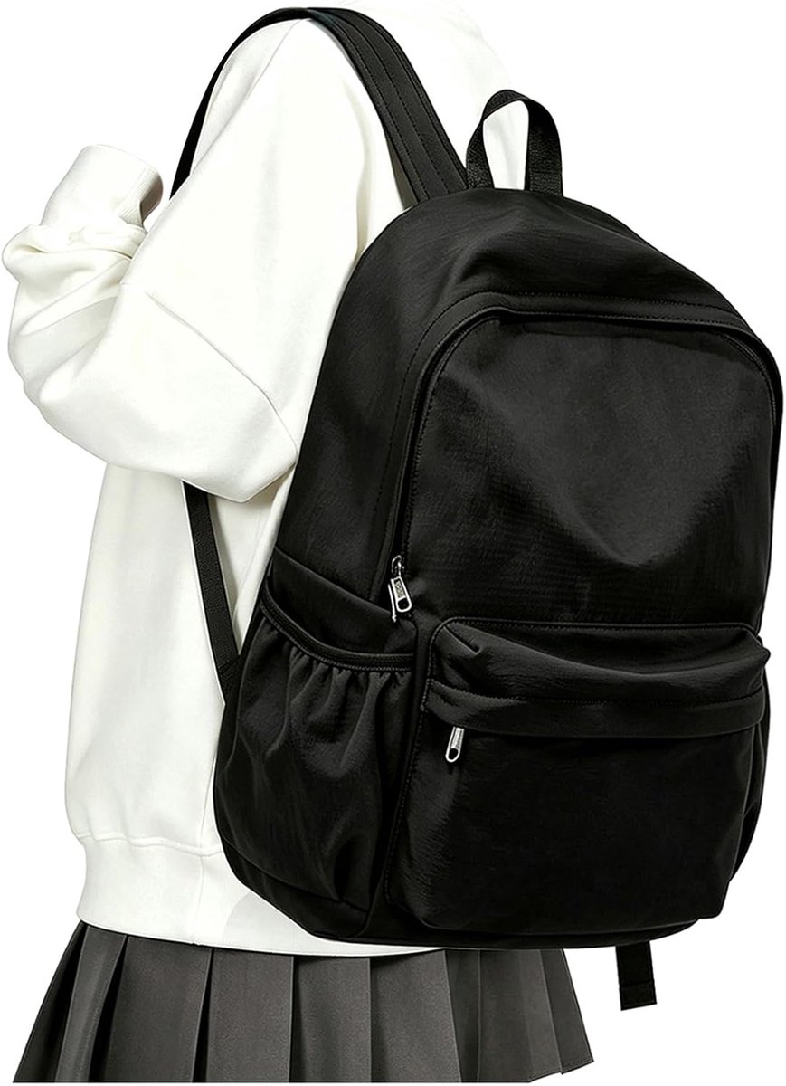 Tienermeisjes Meisjes Jongens, Lichtgewicht Schooltassen Rugzak, Waterdichte Laptop Rugzak 14 Inch Casual Daypack Reizen voor Dames Heren, Zwart