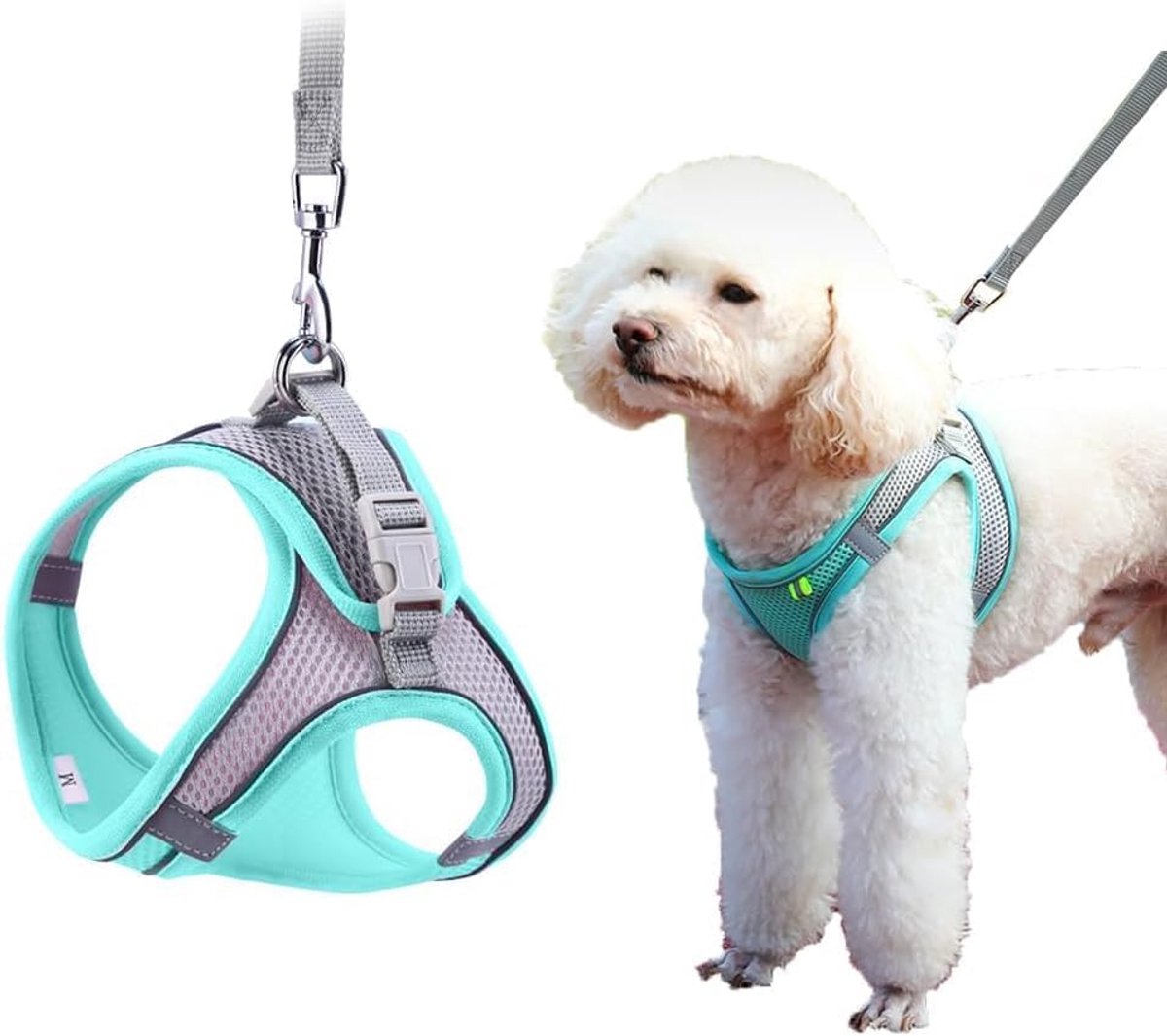 Verstelbaar, ademend, mesh, gewatteerd, veiligheidslijn, wandeltochten voor honden en huisdieren (groen, XS)