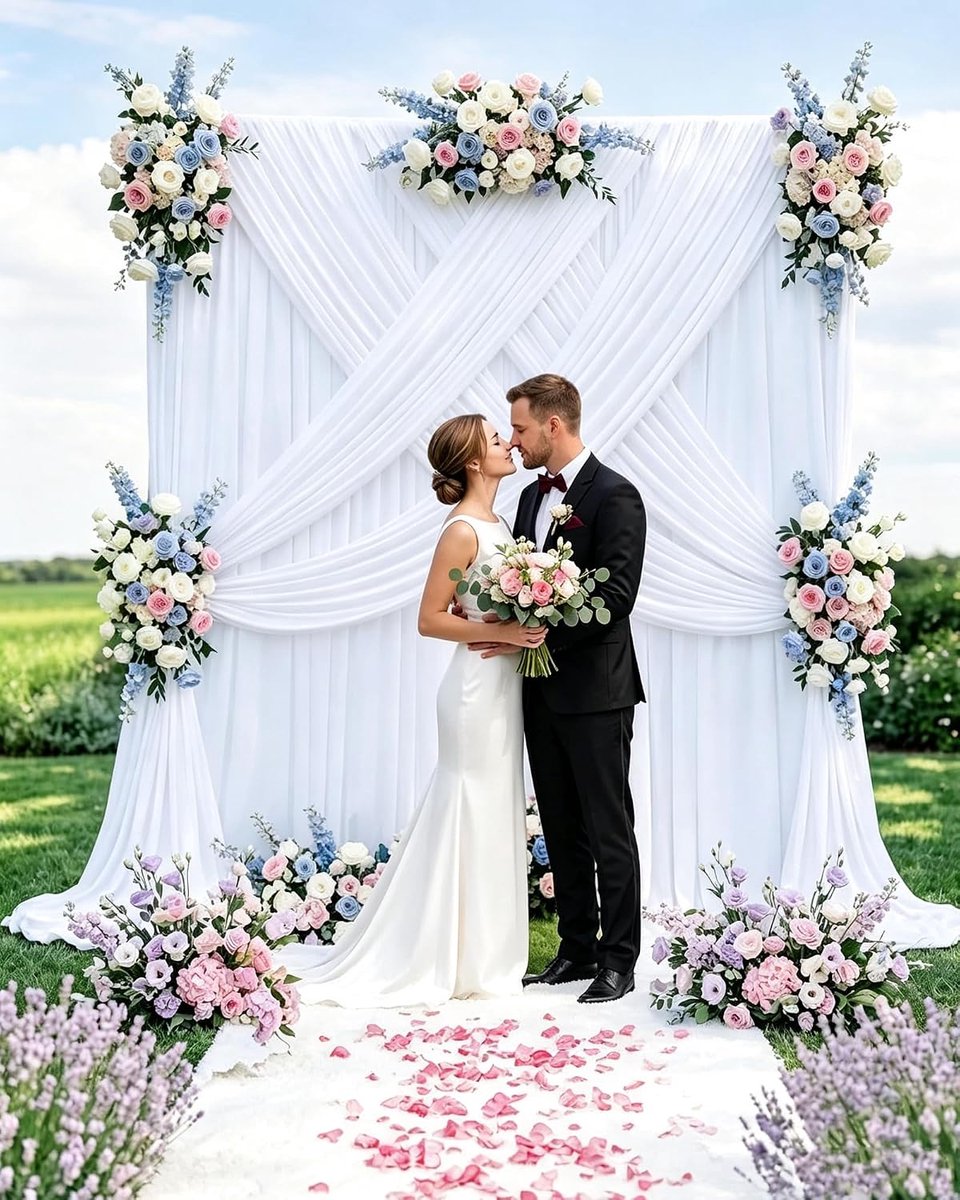 10ft X 10ft White Backdrop Curtain for Wedding Backdrop Polyester Fabric Background Decoration for Parties Wedding Birthday Baby Shower (5ft X 10ft, 2 Panels)