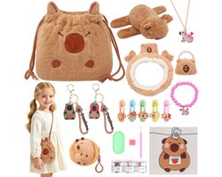 Capybara cadeaus voor meisjes, 15 stuks, Kawaii, schattige Capybara spullen voor meisjes van 4, 5, 6, 7, 8, 9, 10+ jaar, Capibara pluche dier, tas, sleutelhanger, accessoires