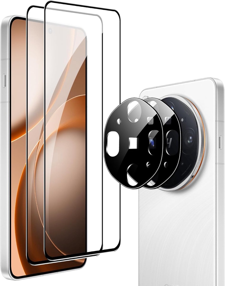 2 stuks displaybeschermfolie van gehard glas voor Oppo Find X9 Ultra, [2+2] delen van gehard glas met cameralensbescherming, zonder luchtbellen, hardheid 9H, gehard glas, krassen