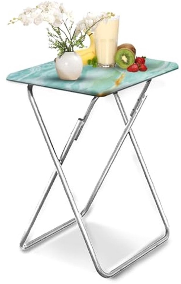 Inklapbare Bijzettafel voor Woonkamer - Blauw Marmer - Compact en Ruimtelijk