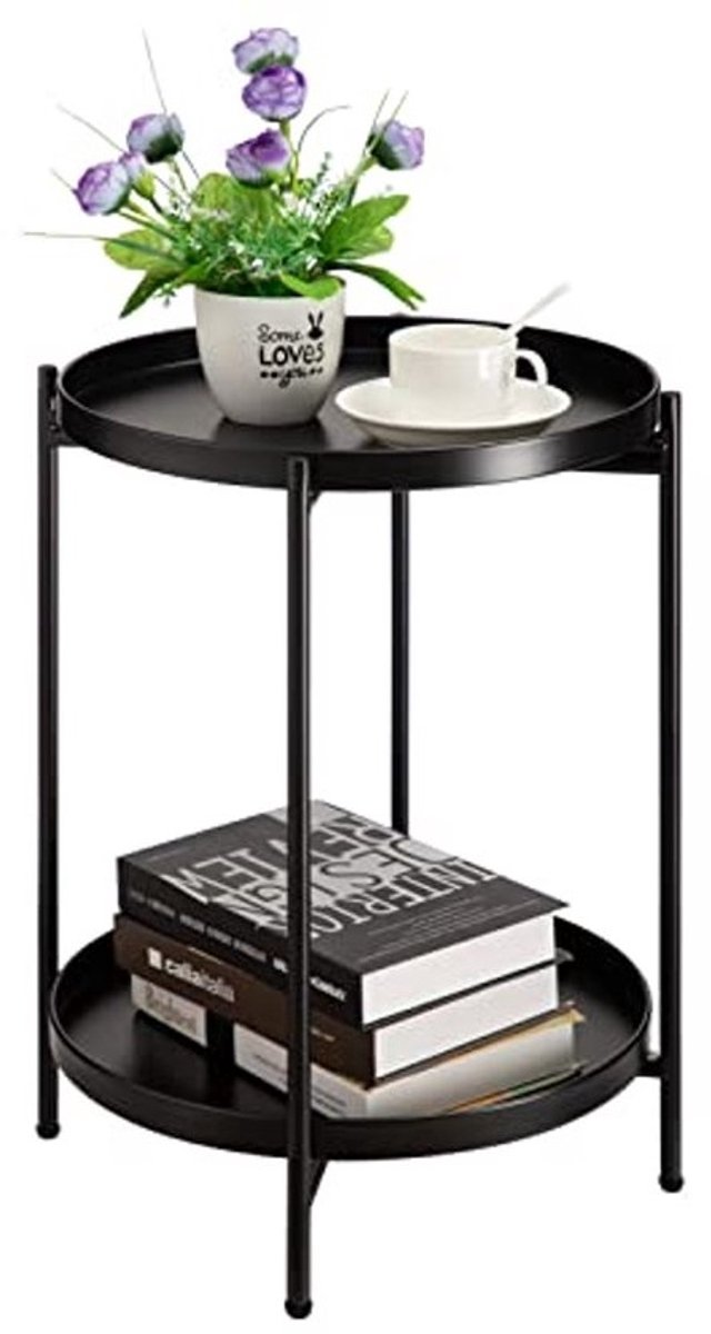 Ronde Bijzettafel Metaal met 2 Lagen - Koffietafel voor Woonkamer en Slaapkamer