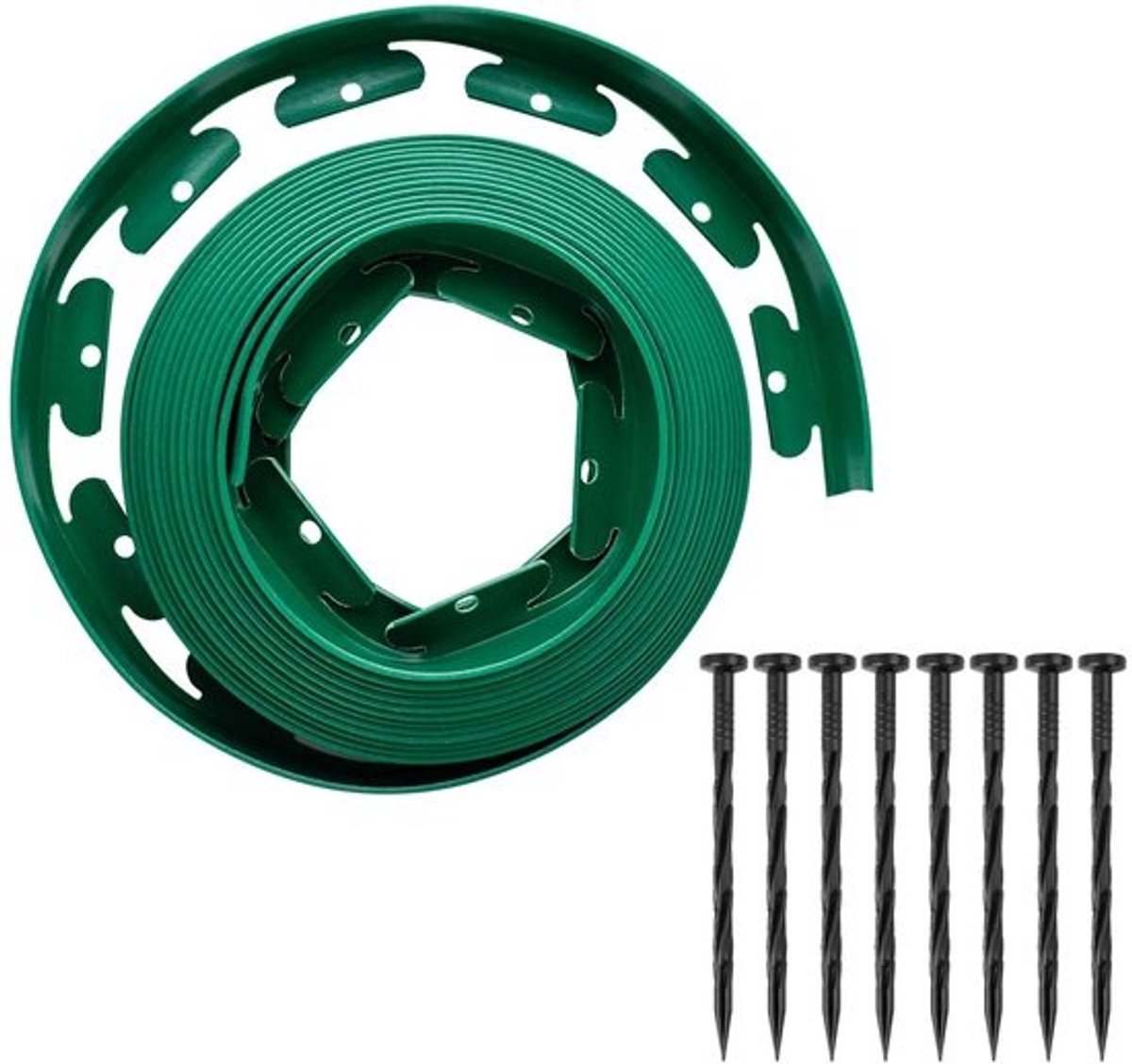 Dailygoods - Groene gazonrand - 10 m flexibele L-vormige gazonrandstrip met spijkers - Wortelblokkering voor tuinontwerp en boombescherming