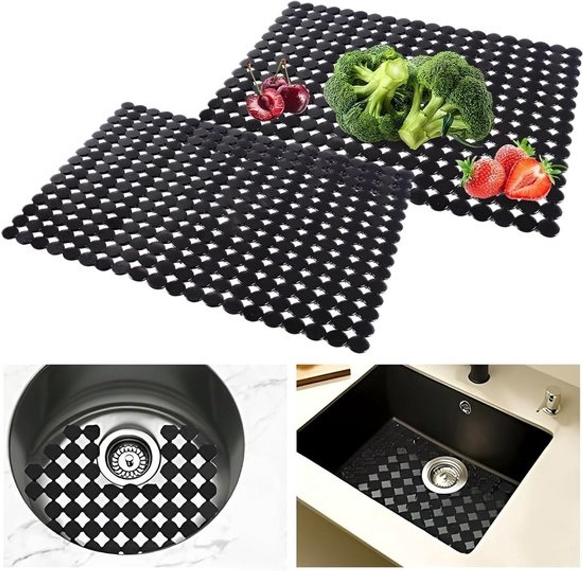 Set van 2 beschermmatten voor keukenspoelbak - PVC, antislip, op maat te knippen
