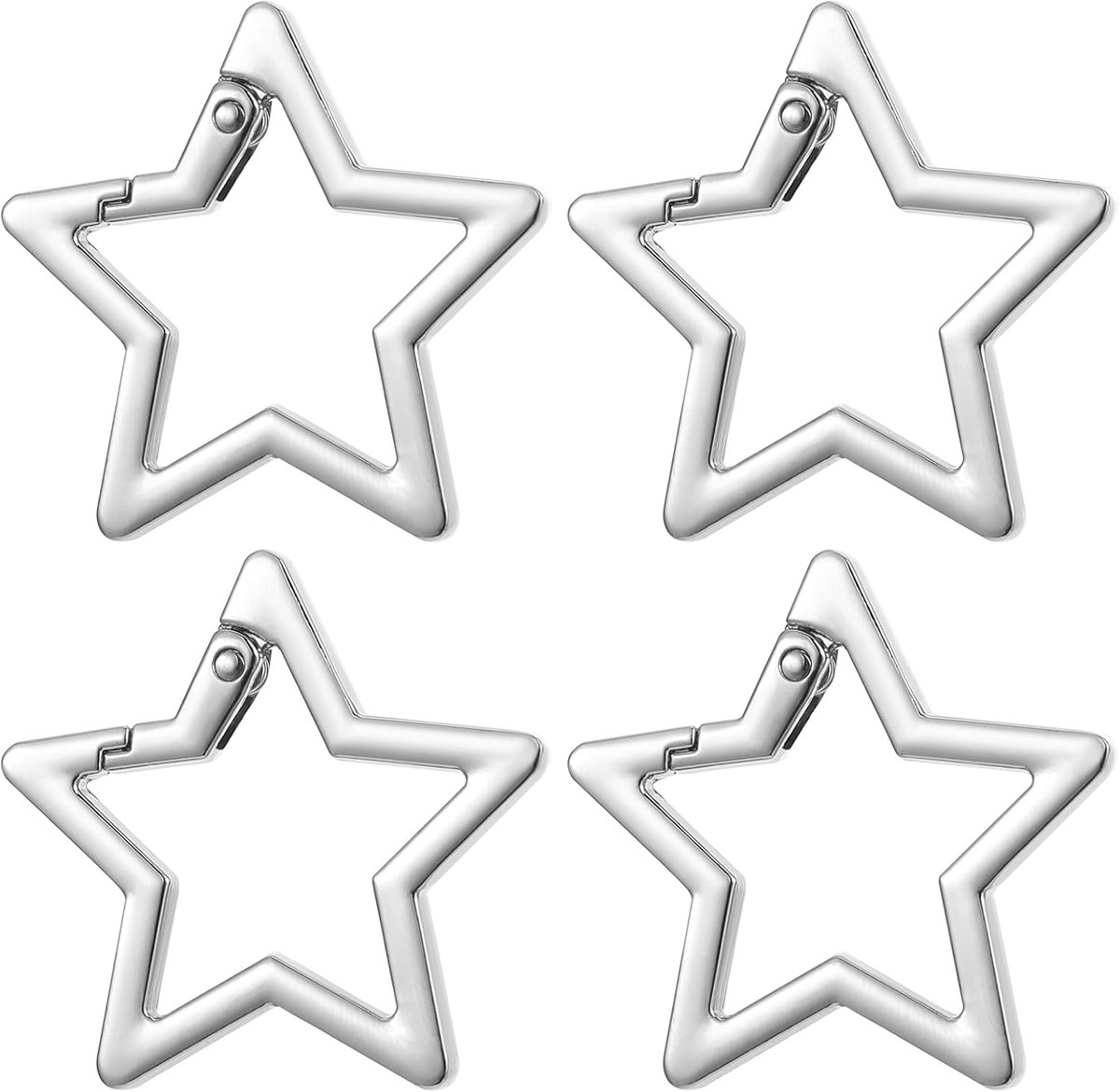 Pakket van 4 stervormige karabijnhaaken, ster sleutelhanger, zinklegering ster karabijnhaak, zilveren sleutelhanger, outdoor sleutelhanger karabijnhaak voor wandelen, sport, kamperen