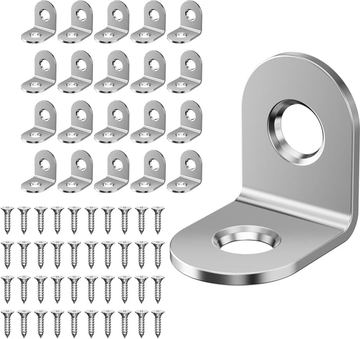 20 stuks 20 x 20 mm, hoekverbindingen, metalen hoekverbindingen, hoek van 90 graden, met 85 stuks schroeven, roestvrijstalen metalen hoekklemmen, L-klemmen, voor het versterken van houten