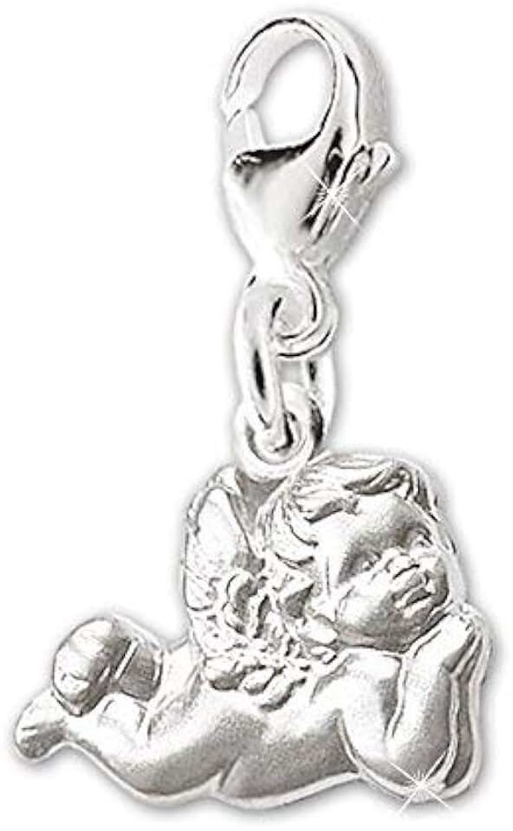 Schmuck Zilveren damesbedelhanger met engel liggend zijdemat sterling zilver 925