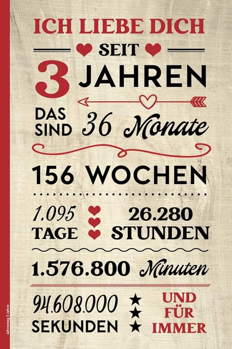Jahrestag 3 Jahre: Notizbuch ICH LIEBE DICH SEIT 3 JAHREN schönes Geschenk zum 3. Hochzeitstag Buch A5 liniert für Notizen und Erinnerungen zum Kennlerntag nach drei Jahren Beziehung für Paare
