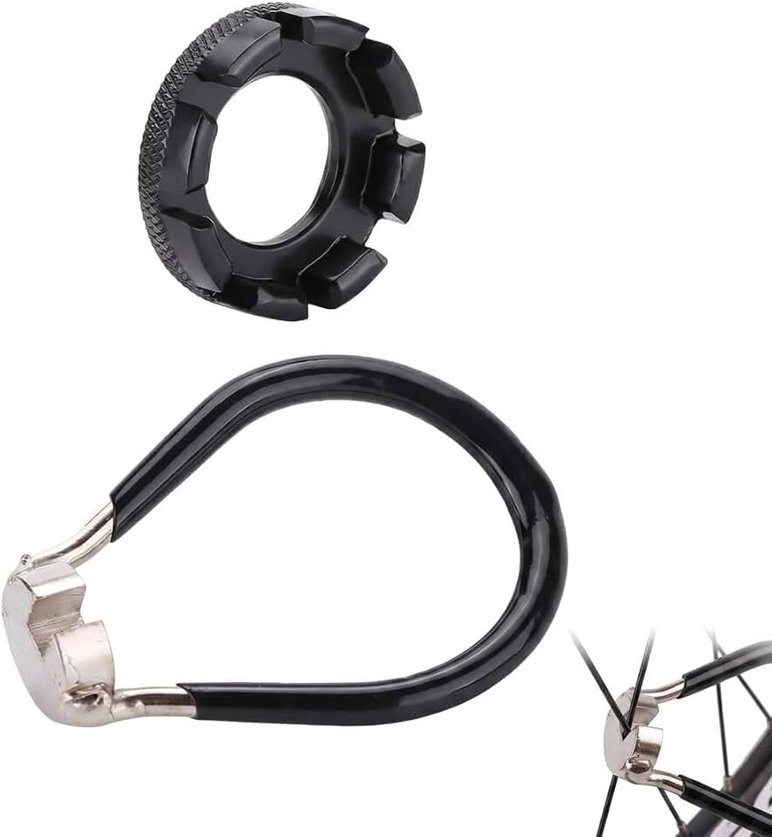 Spaaksleutel met 8 gaten, instel- en reparatiegereedschap voor MTB/racefiets (6 maten 10-15G) (zwart)