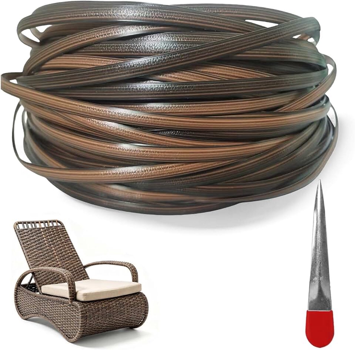 Plat, 65 m, robuust reparatiemateriaal voor rotanmeubels, ideaal voor doe-het-zelvers, weven, reparatie van stoelen, tafels en tuinmeubelen (bruin)