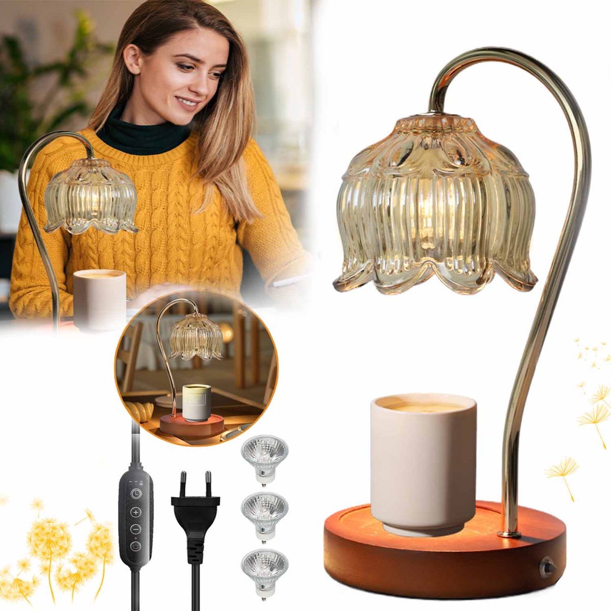 Kaarsenwarmerlamp, Geurkaarsen in Potjes Van Was, Vintage Lamp, Met Dimmer en Timer, Woondecoratie.