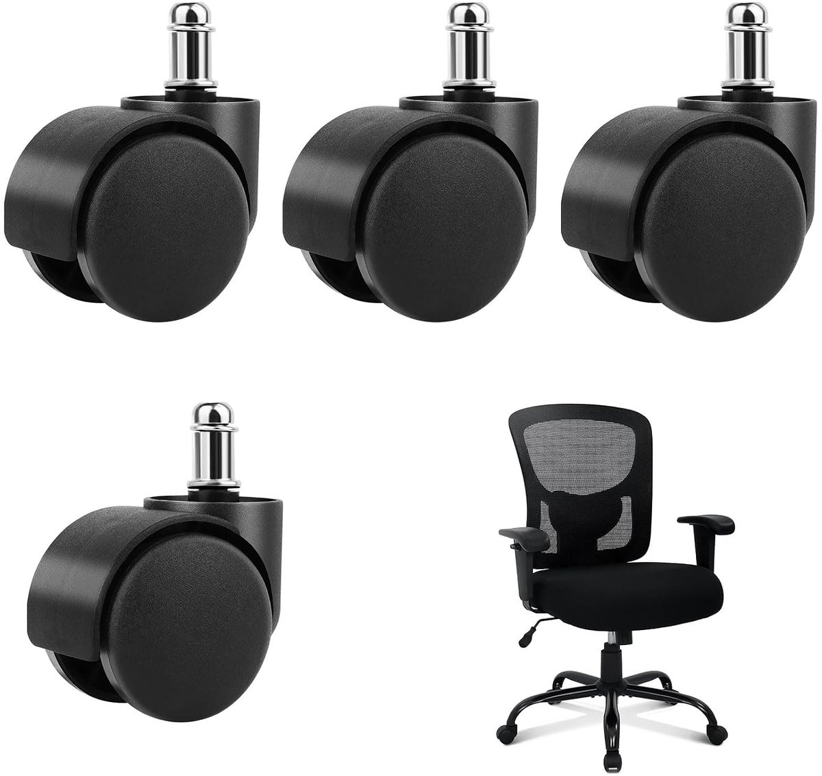 11 x 22 mm, wielen voor bureaustoel, dubbele wielen, stille gladde bureauwielen, voor gamingstoelen, zwart