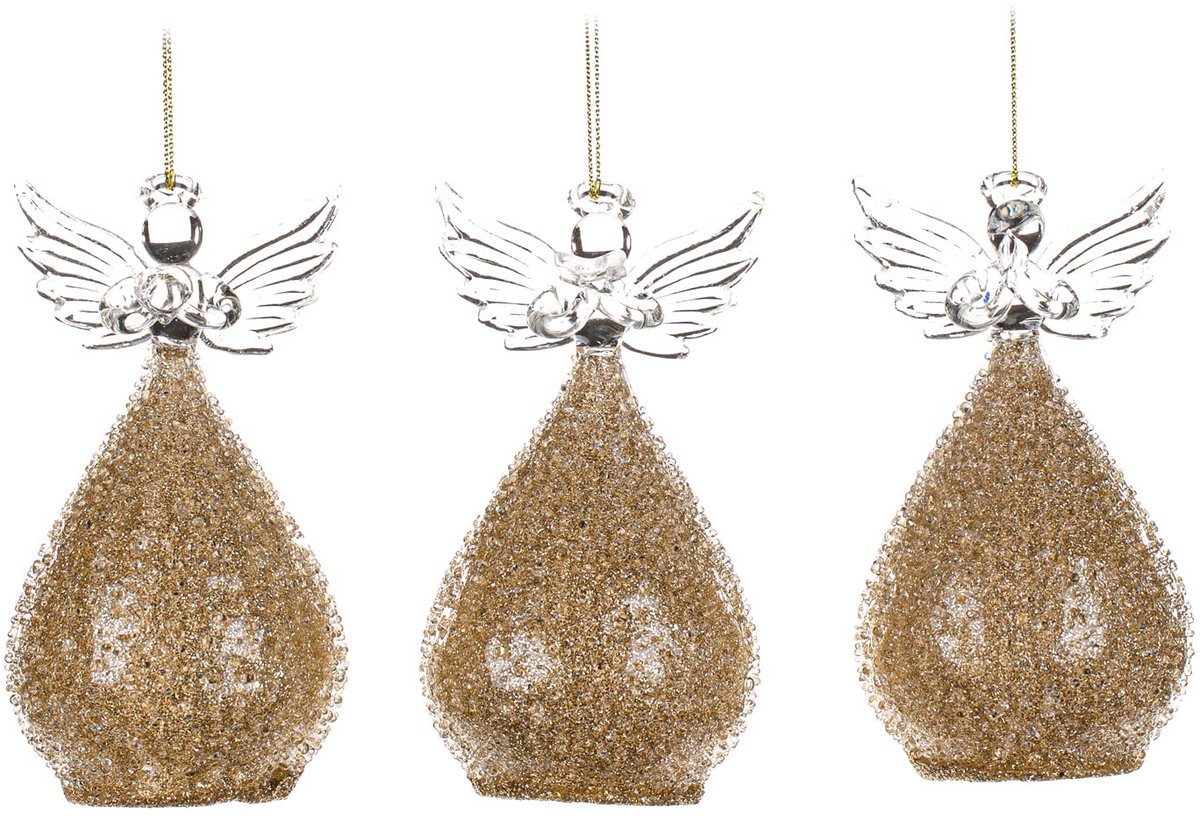 Goodwill Kerstbal engel glas goud 10,5 cm voordeelaanbieding Ass Pro 3 stuks