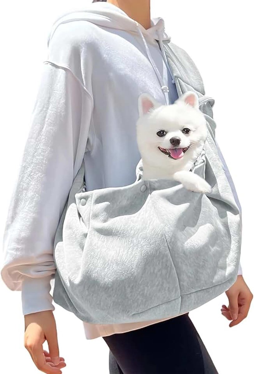 7.5 kg hondendraagdoek, grijs, Snuggle Sling schoudertas voor kleine honden en katten, ademende draaghulp voor wandelingen, outdooractiviteiten en reizen, comfortabele dierentransporttas