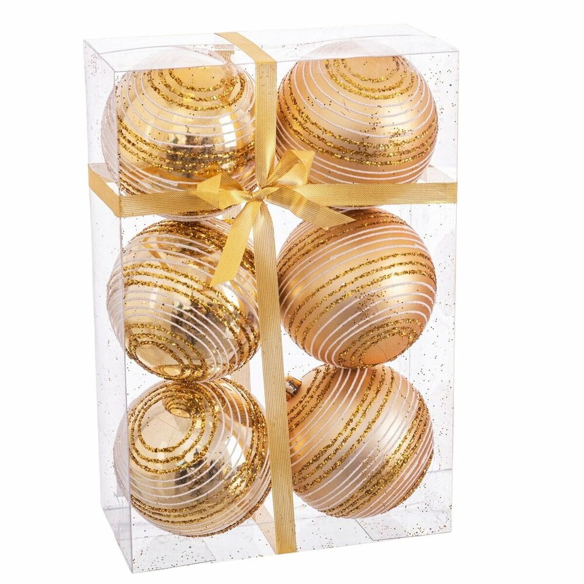 Kerstballen, goud, kunststof, spiraal, 8 x 8 x 8 cm, 6 stuks