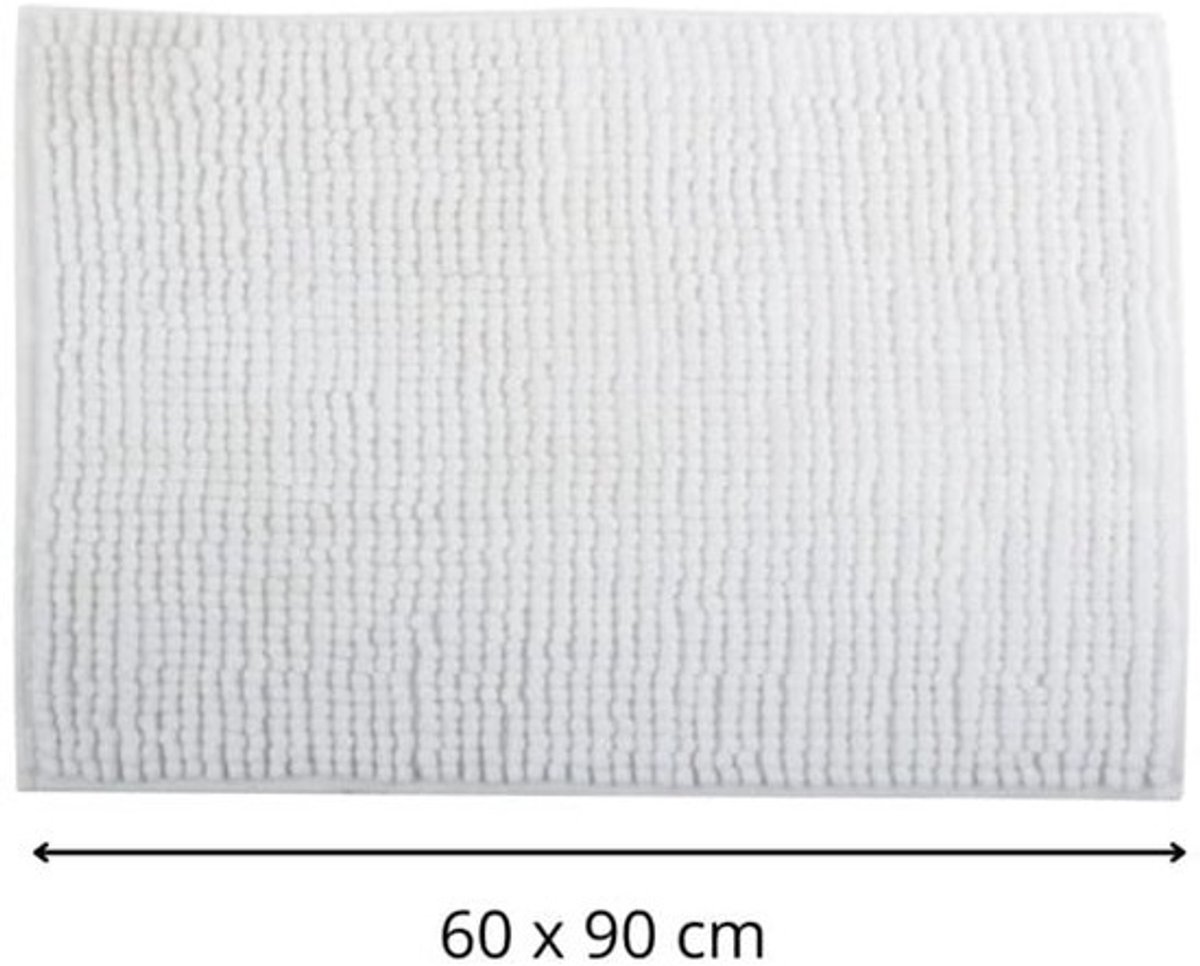 Comfortabele Chenille Badmat - Hoogpolig, Antislip, 60 x 90 cm, Wit