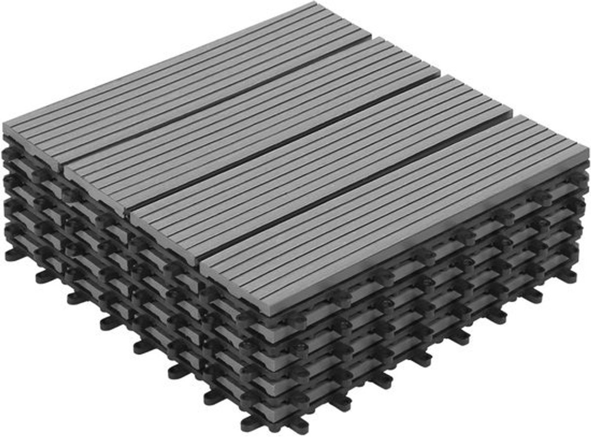 Set van 5 Composiet Terrastegels voor Buiten, Houtlook, Grijs, 30x30 cm