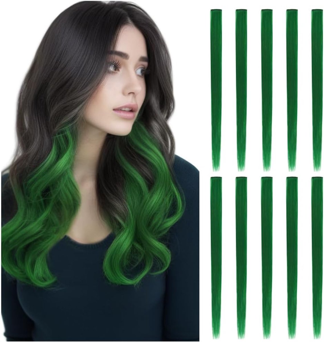 Haarextensies Gekleurde Synthetische Haarextensies voor Dames Feesthighlights (Groen)